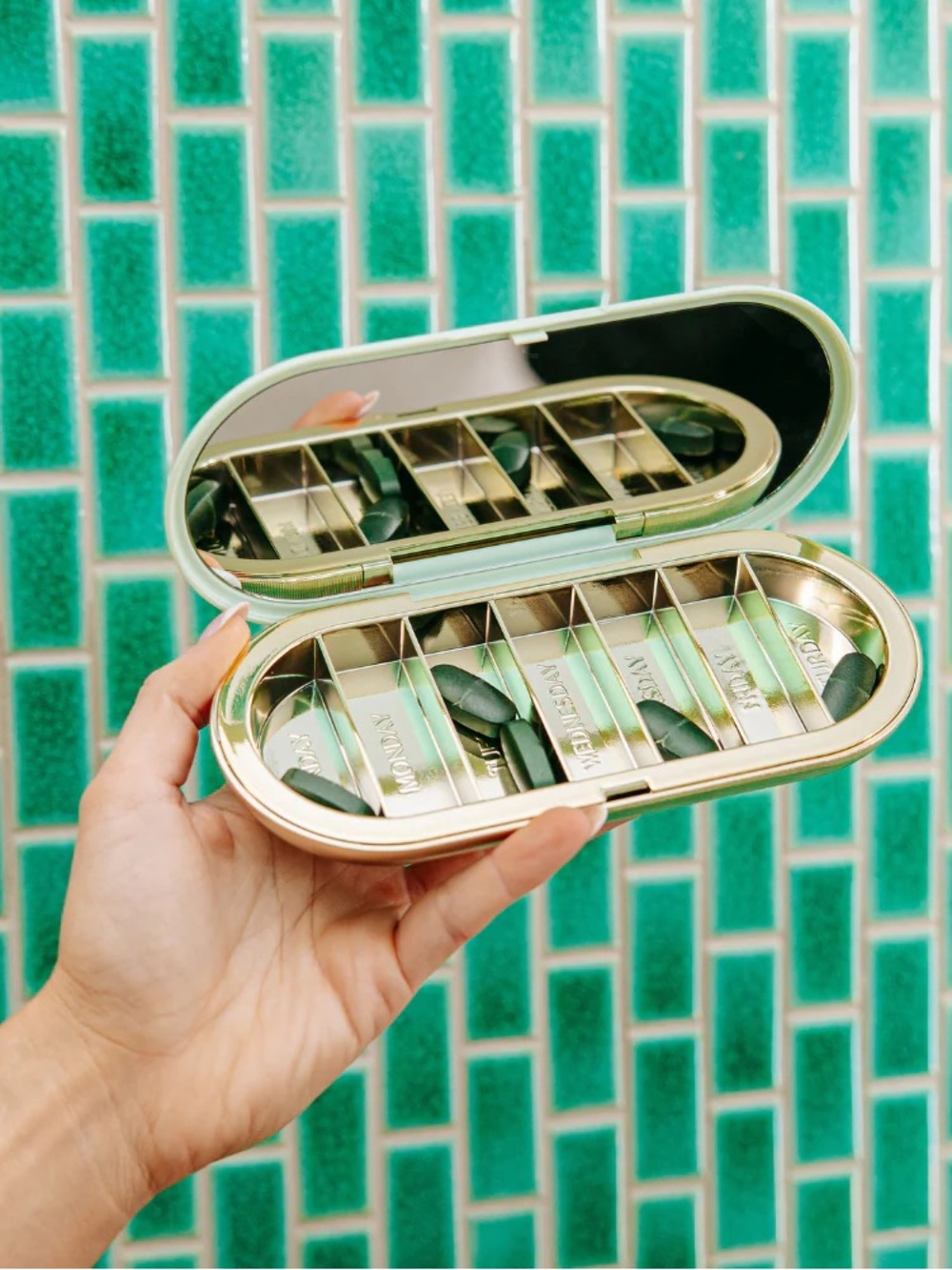 Dosey Sage/Mint Green 7-Day Pill Compact - Picture 2 of 5